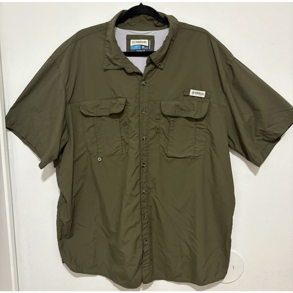 Magellan Fish Gear Shirt Mens 2XL Green Relaxed Fit Fishing Button Up